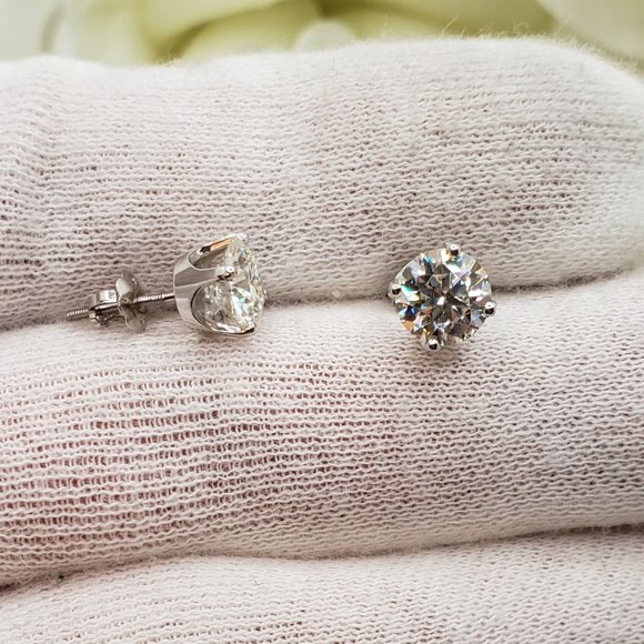 14K Solid White Gold 2 Carats Moissanite Stud Earrings D-FL - Picture 6 of 8